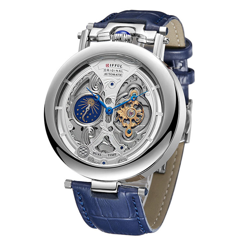 New Fashion Hollow Automatic Mechanical Watches Men Business Casual Leather Skeleton Tourbillon