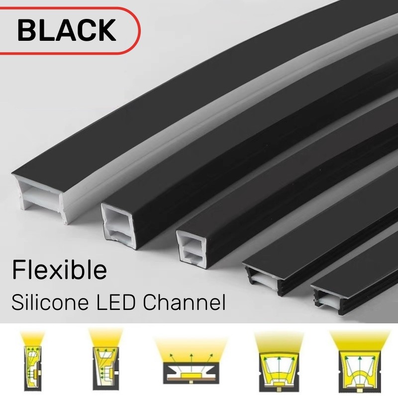 Recessed Black Silicone Tube LED Neon Light Flexible Rope Channel Diffuser WS2811 WS2812B Outdoor