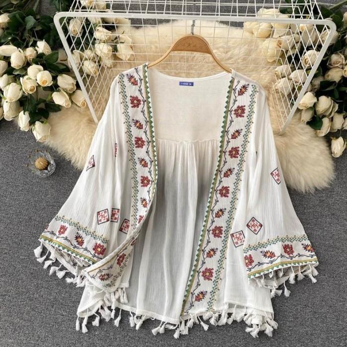 Outer Kimono Boho Tassel Baju Luaran Wanita Lengan Panjang Bohemian Cardigan Kardigan Pasti Promo