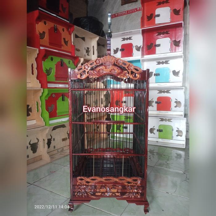 DISKON Kandang burung kenari,kacer,pentet no 2 kayu jati ukir kembang tampar READY STOCK