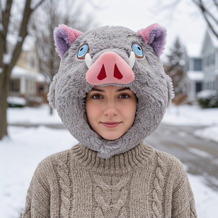 13 inch Inosuke Demon Slayer Boar Plush Hat Kimetsu No Yaiba Hashibira Cosplay Prop Headwear Winter
