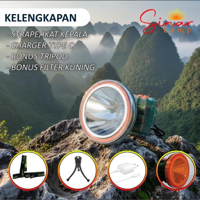 Senter Kepala / Headlamp Jinlong Jl 1102 Waterproof / Tahan Air 500 Watt Super Terang Baterai
