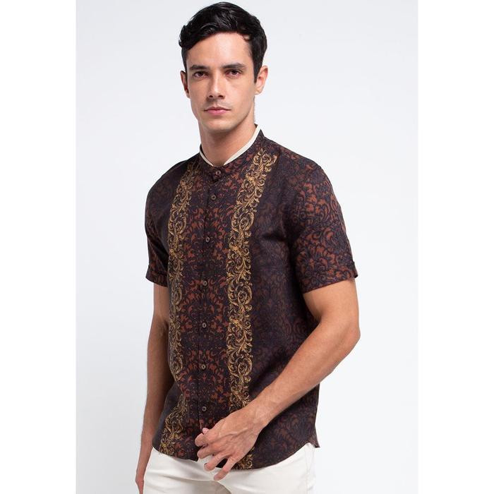 MOC Koko Lengan Kemeja Koko Lengan Pendek Pria Modern Fit Warna Hitam Bahan Katun Ringan Ukuran XS L