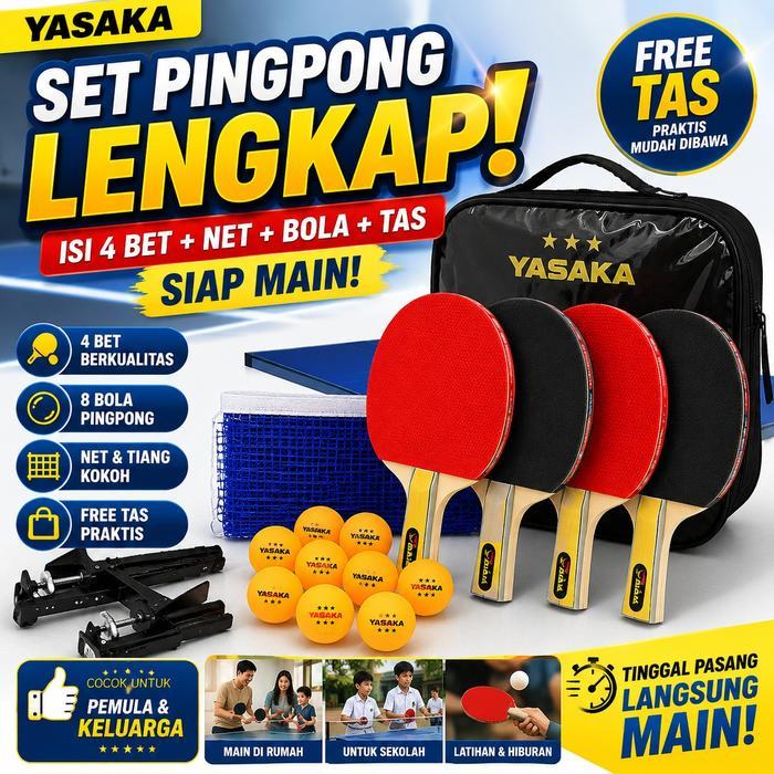 BAD/BET/RAKET PINGPONG YASAKA SET ISI 4 TIANG DAN BET TENIS MEJA