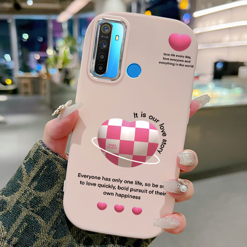 Casing Hp Untuk Realme 5 5i 5s 6i C3 C3i Case Hati papan catur Kasing silikon Cesing Model Bulat Sof