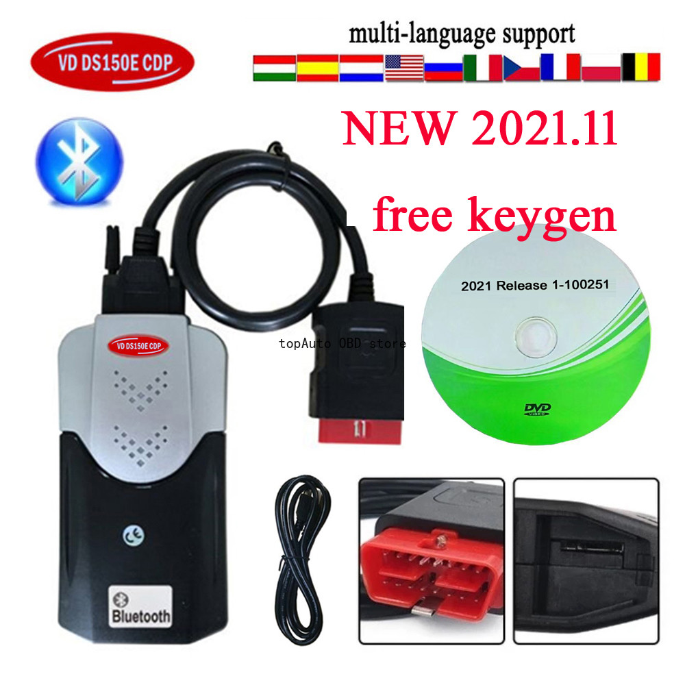 2023 NEW VCI OBD2 Scanner 2021.11 Keygen Vd Ds150e Cdp VD TCS CDP Bluetooth For Tnesf Delphis Orpdc 