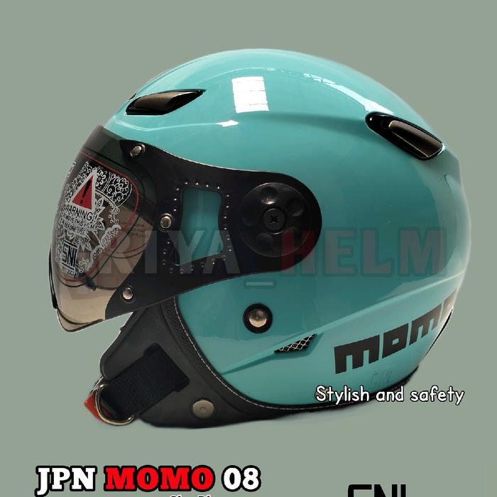 Helm Jpn Momo Kaca Pilot Warna Sky Blue Glossy