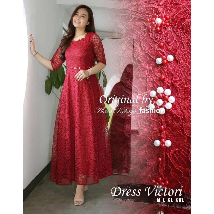 Long Dress Brukat Payet Long Tunik Brokat Maxi Dress Bridesmaid Pesta Natal Wanita Remaja Modern