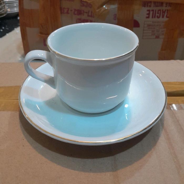 Sango Cangkir Keramik Putih List Gold type 5301 diameter 8cm kopi