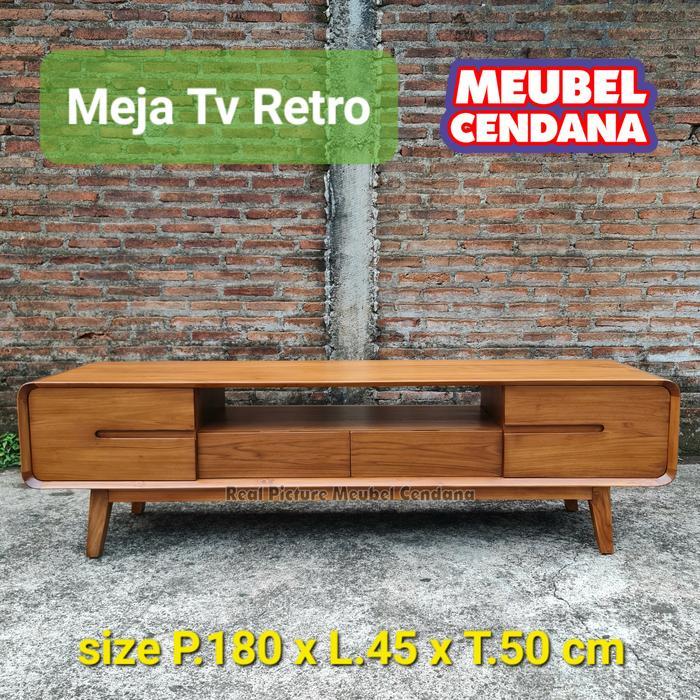 meja tv retro kayu jati, meja tv vintage buffet tv kabinet asli jati