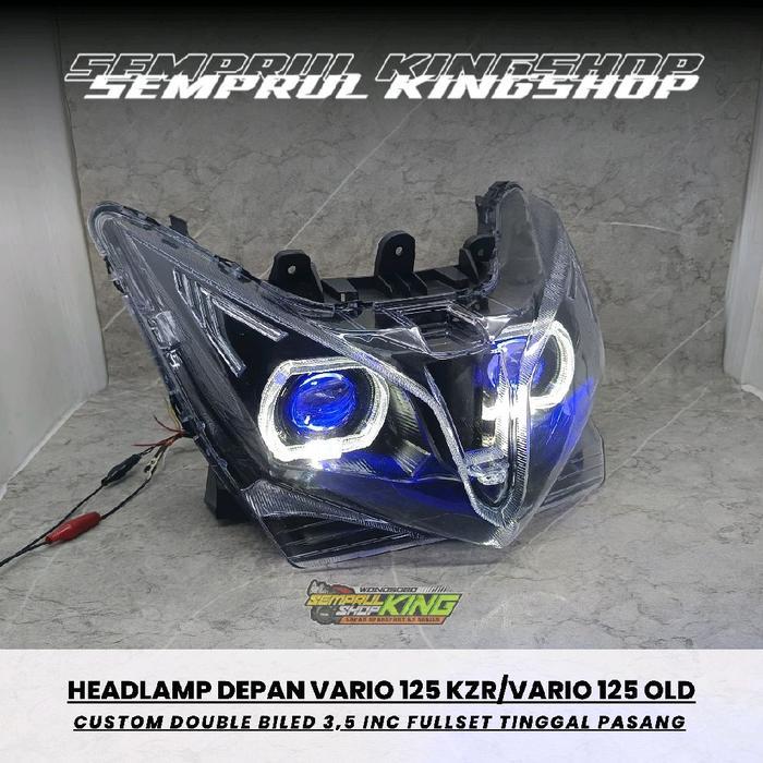 Headlamp Depan Custom Vario 125 KZR / Vario 125 Old Fullset Model BiLED 3.5 Inch Double Projector