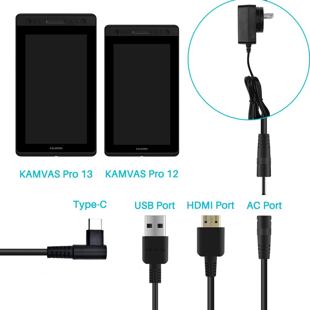 Huion 3-in-1 Cable CB01--Compatible with Kamvas Pro 12, Kamvas Pro 13, Kamvas Pro 16