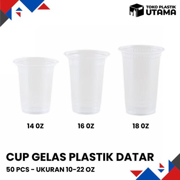 Cup Okey Datar 10oz 12oz 14oz 16oz 18oz 22oz Gelas Cup Plastik 8gr isi 50pcs