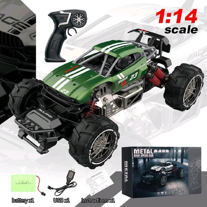 [capt] Mainan Anak RC Mobil Off Road Bahan Metal Ban Karet Lentur - RC metal High Speed - Hijau