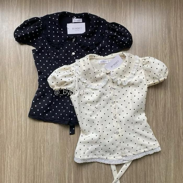 Promo Blouse Top Polkadot Crop Blouse Atasan Wanita Blouse Polkadot Crop Atasan Crop Wanita Kemeja