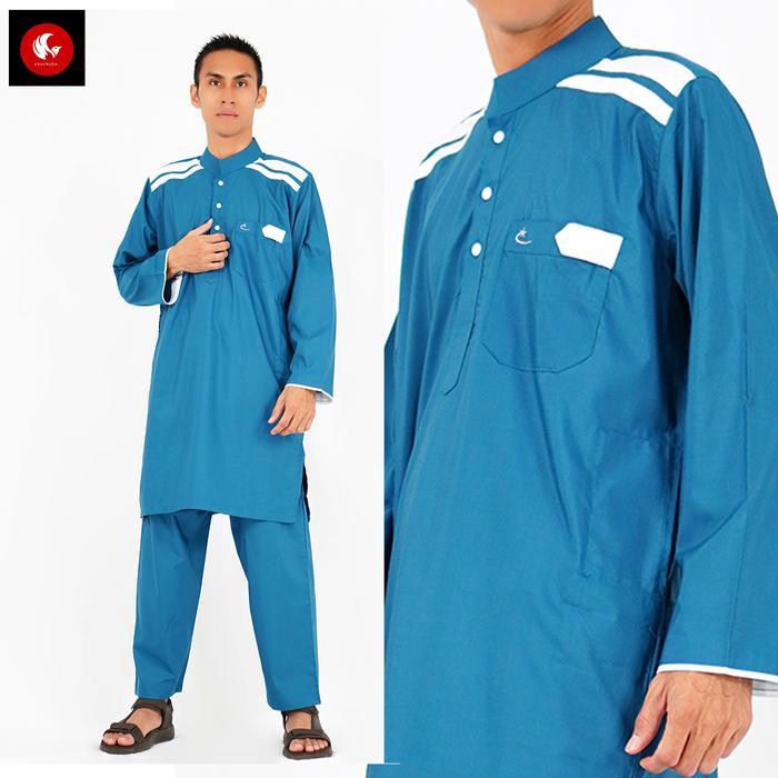 Setelan Gamis Pria Cordova Bahan Spun Poli Nyaman Saku Dada Celana - Toska, S