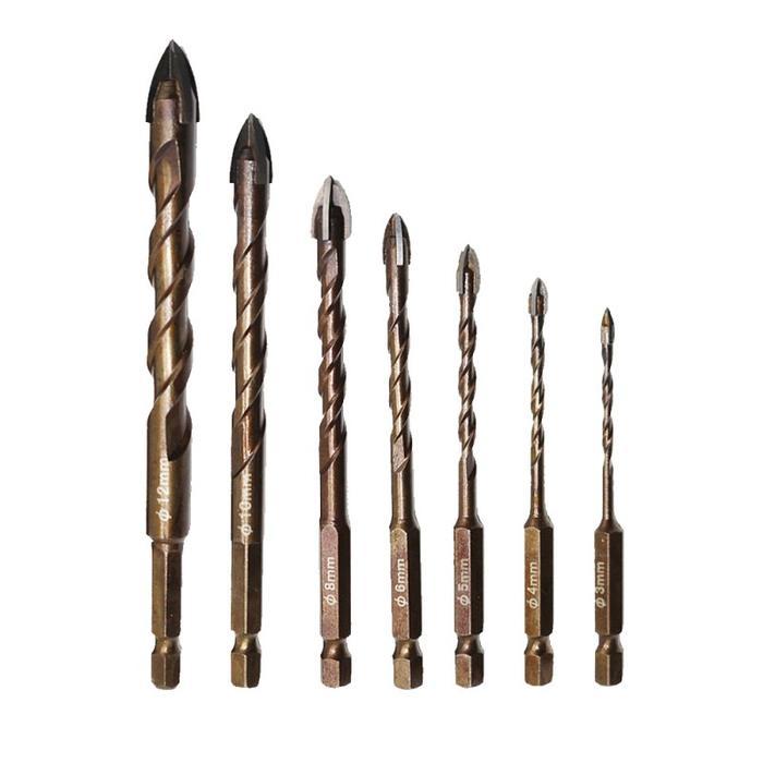 Isi 7 Mata Bor Cross Hex Mata Bor Granit Mata Bor Baja Tungsten Superkeras Kaca Marmer Beton Ubin