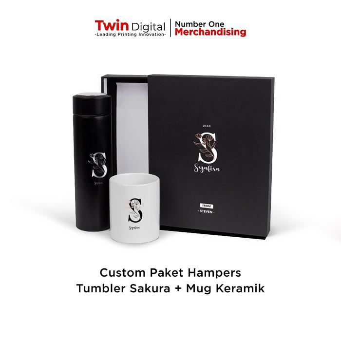Paket Hampers Tumbler Sakura + Mug Keramik - Kado Ulang Tahun Pacar - Box Kraft, HGB.1