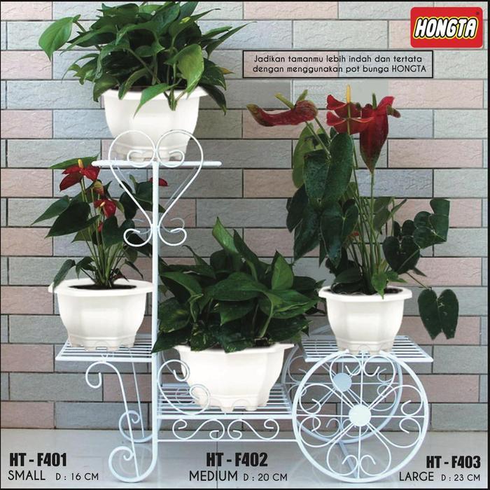 Pot Bunga Plastik Putih 12 Pcs Ukuran Medium Diameter 22 cm Tinggi 15,5 cm