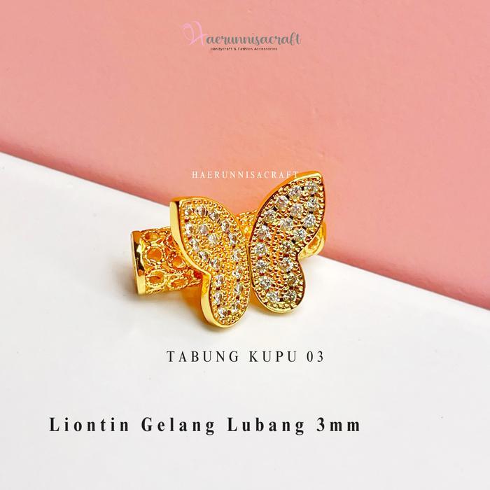Jual Rugi! Liontin Gelang Tabung Kupu Kupu Besar Permata Diamond Gold Charm Lubang 3Mm