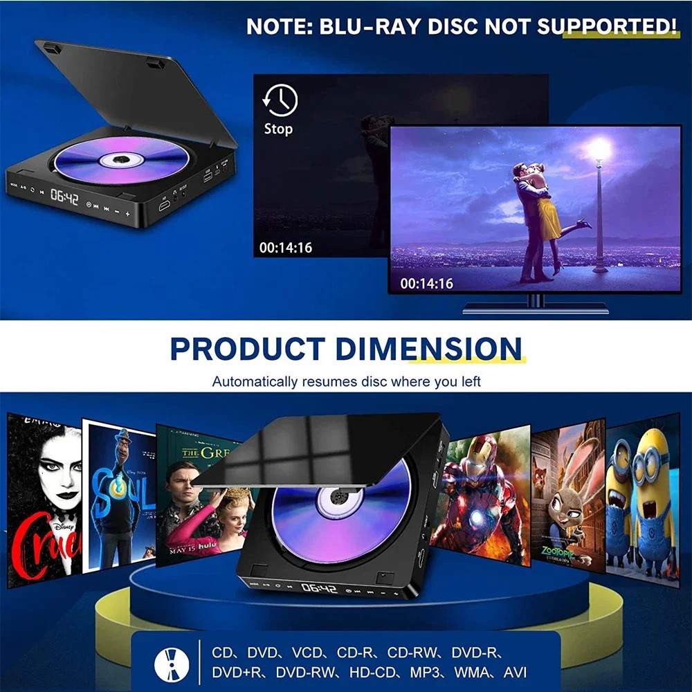 Home DVD player HDMI high-definition player CD VCD HD 1080P Resolution Portable Player Supports for