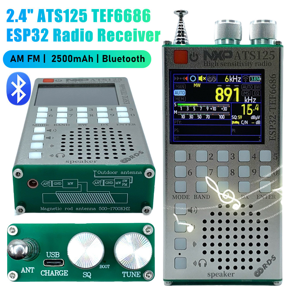 ATS125 TEF6686 Radio Receiver 2.4 Inch ESP32 65-108MHz Portable SW MW LW AM FM Radios 2500mAh