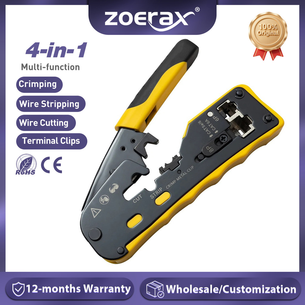Zoerax Tools Ratcheting Modular Data Cable Crimper /Wire Stripper /Wire Cutter for CAT5e CAT6