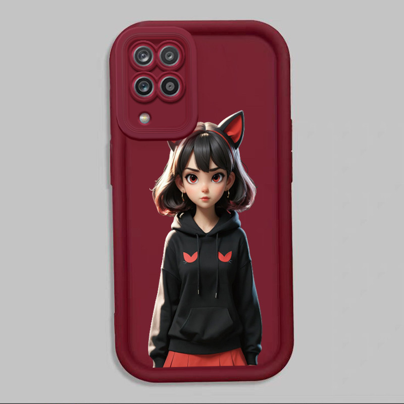 Casing Hp untuk Samsung Galaxy A12 4G A12 5G M12 F12 Case Gadis bertelinga kucing Kasing silikon Ces