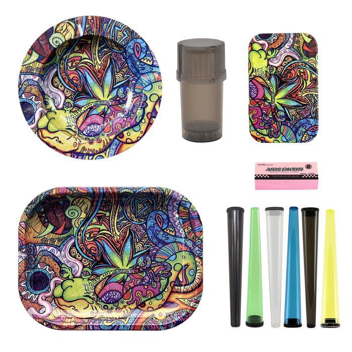 14*18CM Metal Rolling Tray King Size Cigarette Paper Sealed Container Tube Grinder Ashtray MINI