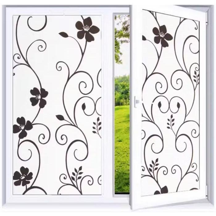 NEW Stiker Kaca Jendela Rumah / Sanblast Kaca Motif Bunga L120Cm x P50Cm