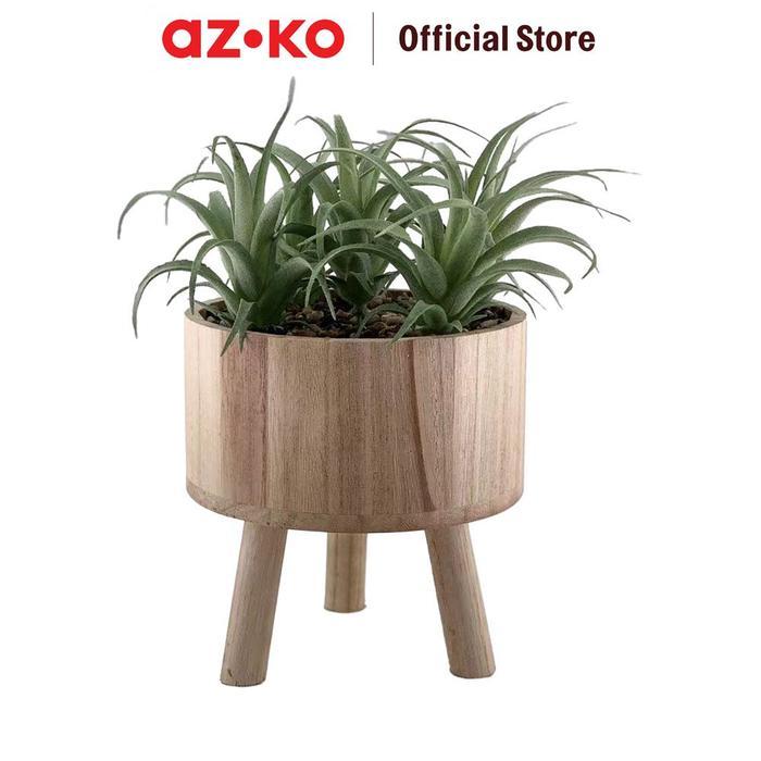 Tanaman Artifisial Airplant dalam Pot Kayu Tripod Tinggi 28.5 cm