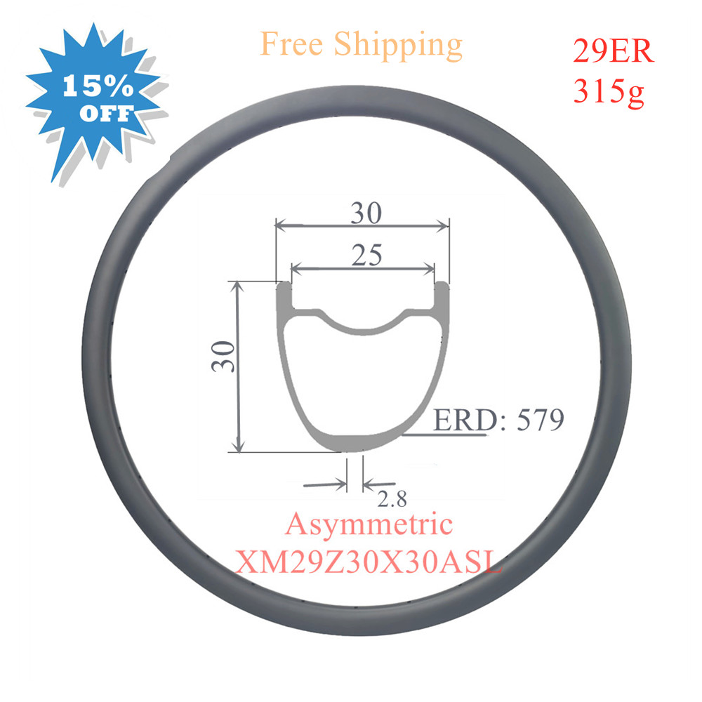 Sales Special Offer 315g 29er Carbon Rims 30mm width 30mm high MTB rims Asymmetric rims Carbon MTB