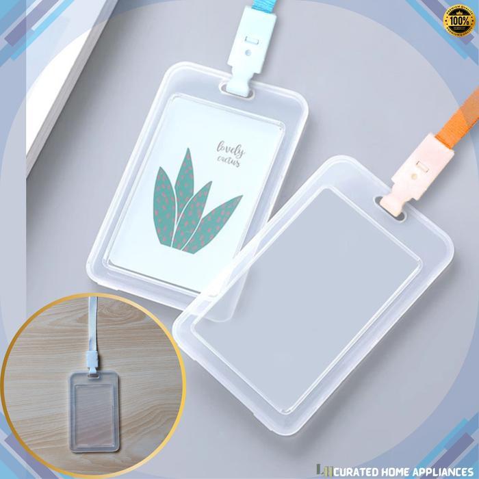 "New" Name Tag ID Card Holder Plastik Transparan, Tempat Kartu ID Frame Casing Name Tag Lanyard ID