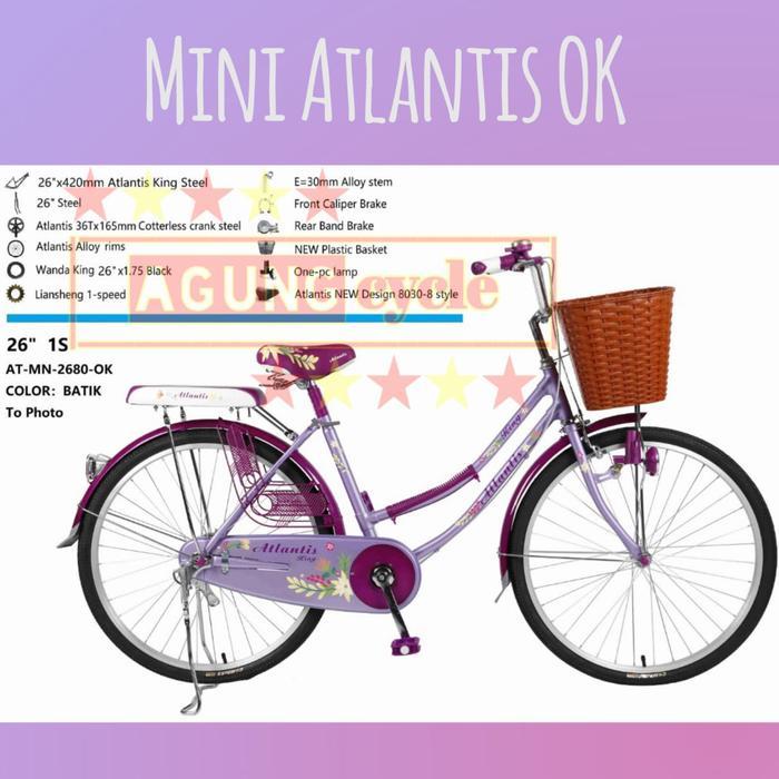 SEPEDA MINI DEWASA ATLANTIS OK PUTRI 20 24 26 KERANJANG CITYBIKE WANITA - 24, Putri Red
