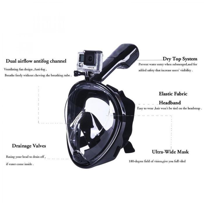 Khusus Grab Masker Snorkling / Snorkle Full Face Selam Diving Gopro Mount Anti Fog