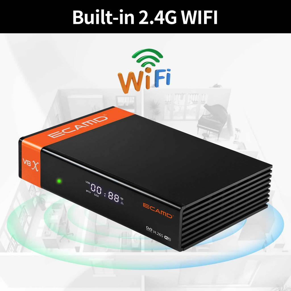 ECAMD V8X Satellite TV Receivers DVB S/S2/S2X 1080P HD Built-in 2.4G WIFI CA Card Slot 2.4G Wifi