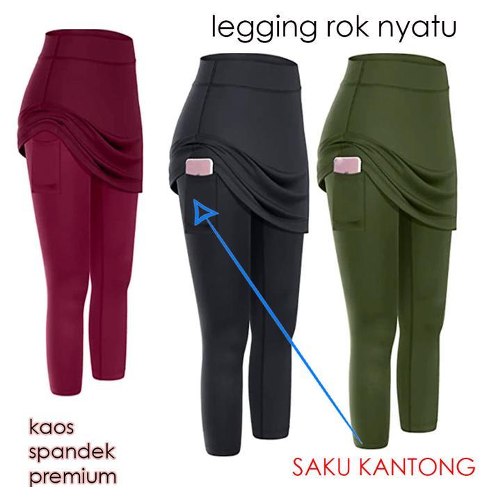 hen Legging Rok Sport Senam Aerobic ada Kantong Samping - Rok legging senam Putih Polos premium