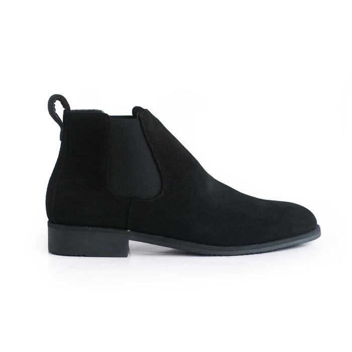 Winshor Tobiaz Black Sepatu Chelsea Boots Pria Suede Leather Model Slim Elegan Warna Hitam - 39 Blac