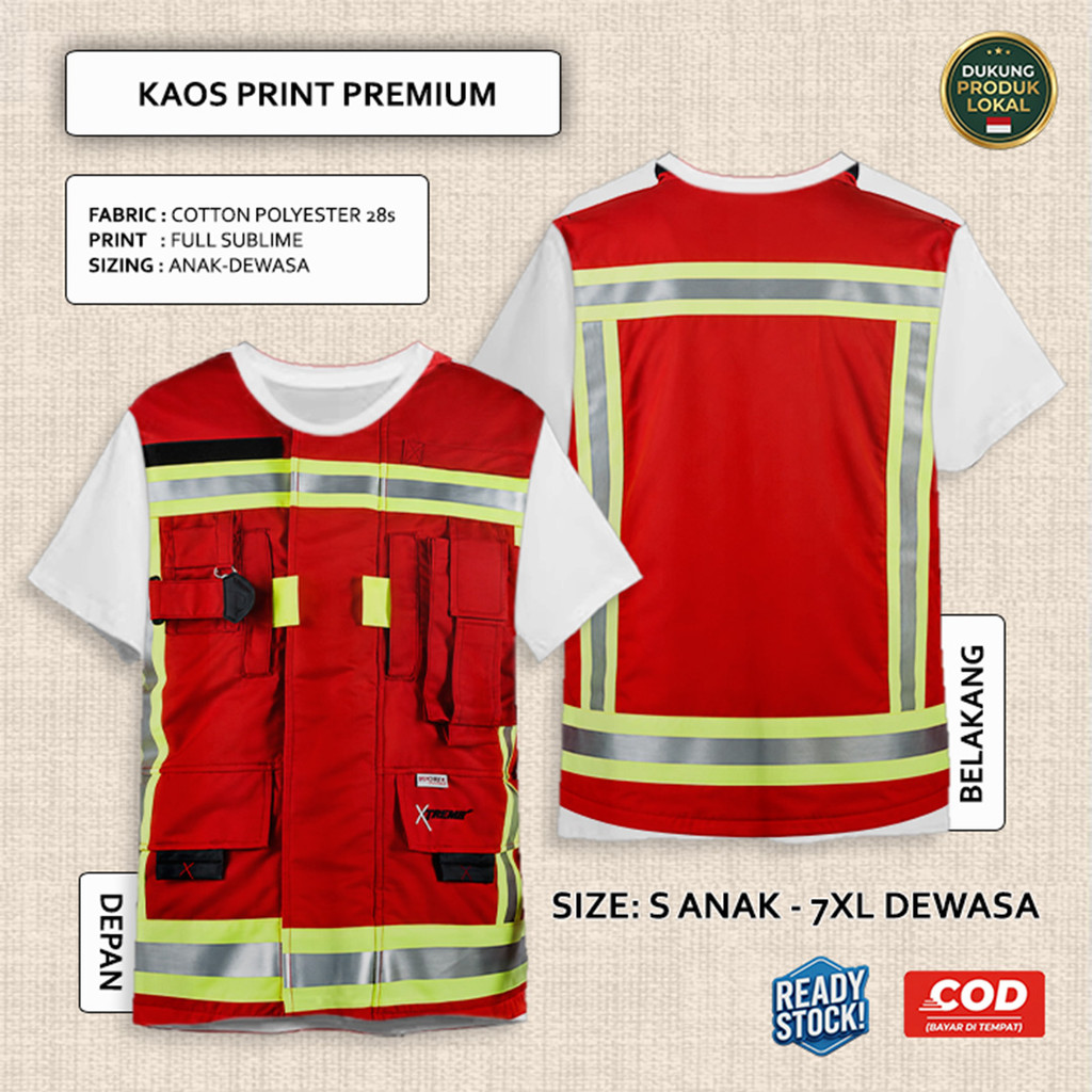 Kaos Rompi Polisi Satpam Parkir Damkar Tentara Proyek Model 3 Full Printing Keren | Baju 3D Anak dan