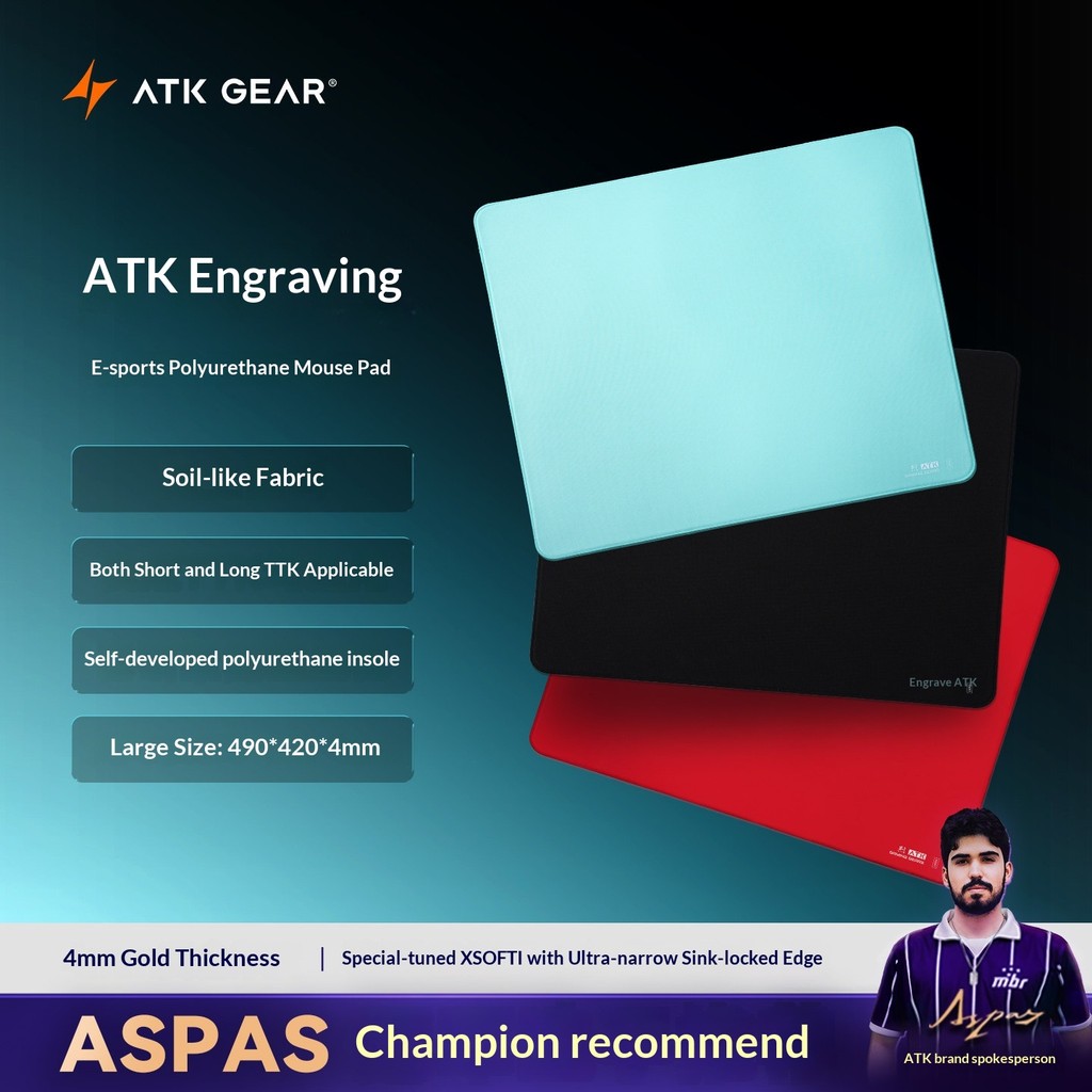 ATK Blaze Mousepads XSoft Recessed Edge 490 x 420 x 4mm Composite Blend Fiber Weave Polyurethane