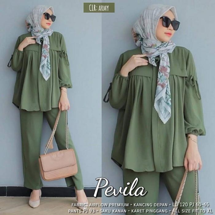 Premium Baju Pevila One Set Setelan Wanita Terbaru Crinkle Airflow Premium Terbaru Kekinian Original