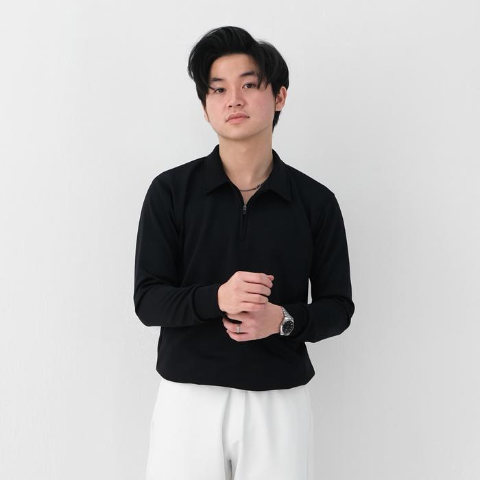 Sanvanina Cuba Upper Zip Long Polo Shirt Polo Zipper Pria Kaos Lengan Panjang Pria Polo Half Zip