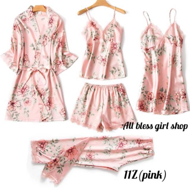 Set Kimono, Tanktop, dan Daster Satin 3 Set - Wanita