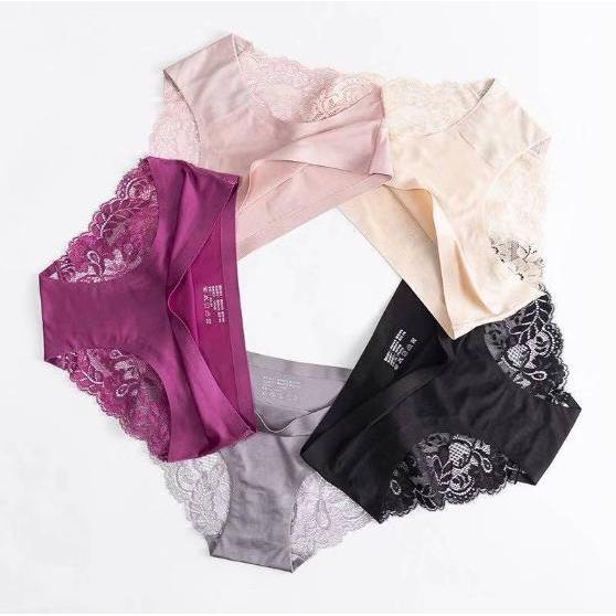 Celana Dalam Sutra Seamless Wanita Underwear Cewek Ice Silk Tanpa Jaitan CD Premium Lace Sexy CD