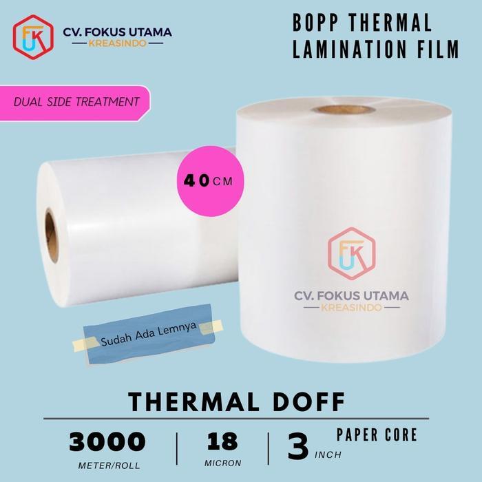 CV FOKUS UTAMA KREASINDO Plastik Laminating BOPP Thermal Matte 40cm 18mic Laminasi Offset 3000m Roll