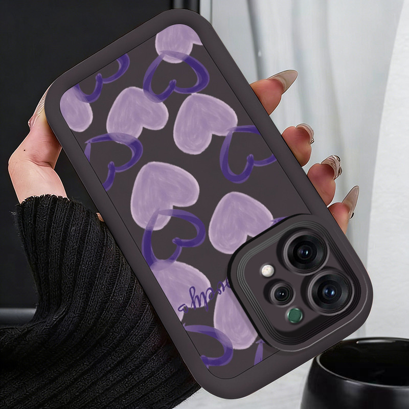 Casing Hp untuk OPPO Reno 14 5G Case Hati ganda ungu Kasing silikon Cesing Warna macaroon Softcase T