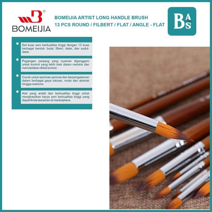 Bomeijia Artist Long Handle Brush Round / Filbert / Flat / Angle
