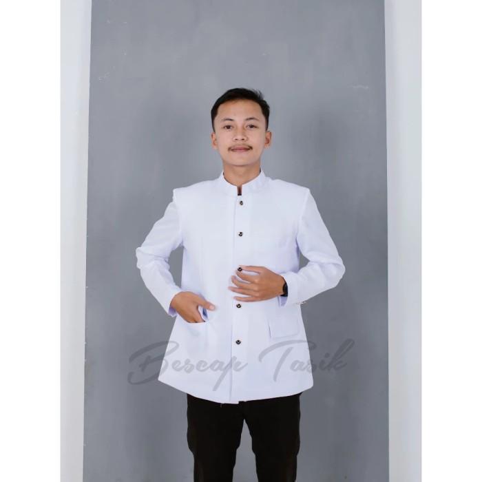 Koko Pria Jas Baju Koko Pria | Jas koko Mandarin Pria Jasko Polos Panjang Putih - Putih Higtwis, S |