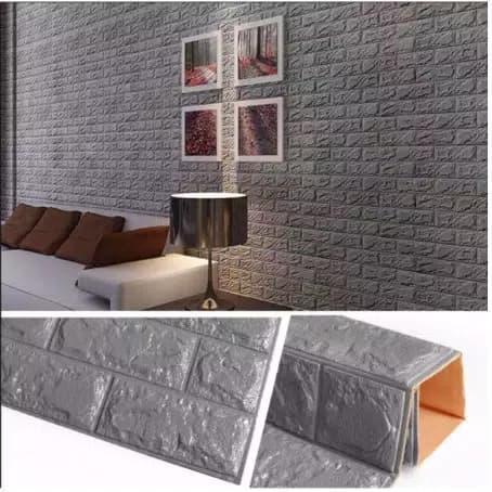NEW!! Wallpaper Dinding Foam Bata Abu 3D Waterproof