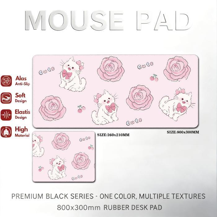 FLOWER CAT PINK MOUSE PAD EXTRA-LARGE HIGH-AESTHETIC CUTE GAMING KEYBOARD PAD LAPTOP MOUSE PAD